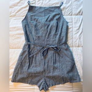 NWT Caroline Constas Blue Gingham Linen Romper • Size M